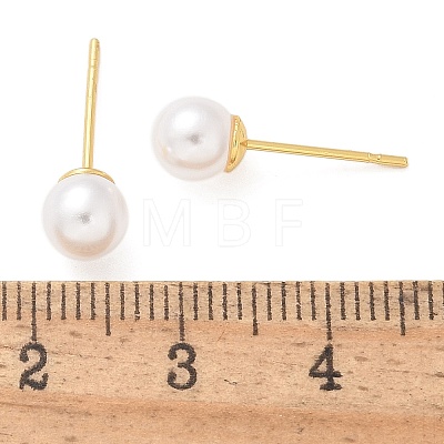 Brass ABS Imitation Pearl Stud Earrings EJEW-B132-01A-G-1