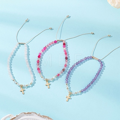 Mixed Stone Braided Bead Bracelets BJEW-JB12958-01-1
