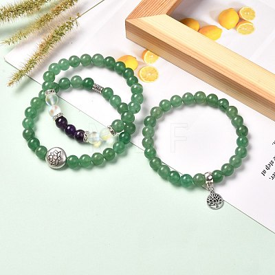 Tree of Life & Lotus Stretch Bracelets Set for Men Women BJEW-JB06723-1