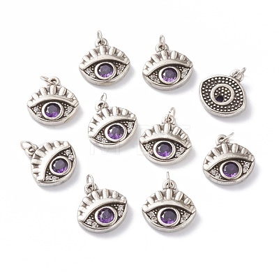 Brass Micro Pave Purple Cubic Zirconia Charms ZIRC-A016-08AS-1