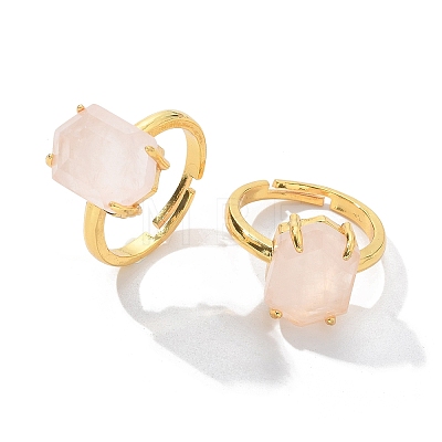 Hexagon Natural Rose Quartz Finger Rings RJEW-B113-02G-04-1