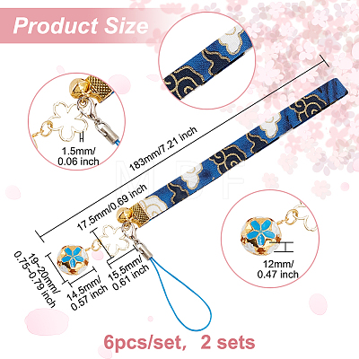 6Pcs Japanese Enamel Flower Brass Sakura Mobile Straps HJEW-PH01663-1