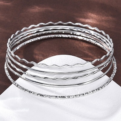 5Pcs 304 Stainless Steel Bangle Set for Women BJEW-S162-01B-P-1