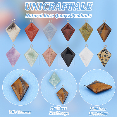 Unicraftale 12Pcs 12 Styles Natural Gemstone Pendants G-UN0001-21-1