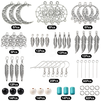 DIY Woven Net/Web with Feather Earring Making Kits DIY-FS0008-65-1