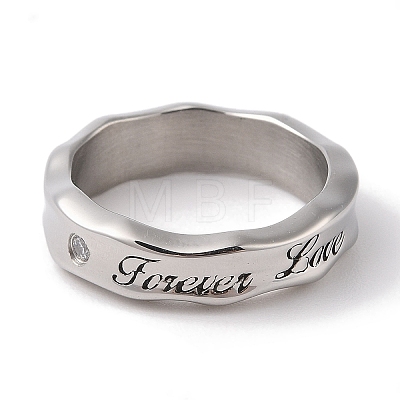 Word Forever Love 304 Stainless Steel Clear Cubic Zirconia Finger Rings for Unisex RJEW-U005-08D-AS-1