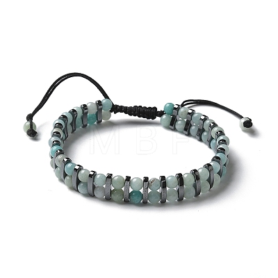 Natural Flower Amazonite and Synthetic Hematite Adjustable Braided Bead Bracelets BJEW-H626-01-06-1