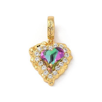 Brass Micro Pave Clear Cubic Zirconia European Dangle Charms KK-F905-20G-04-1