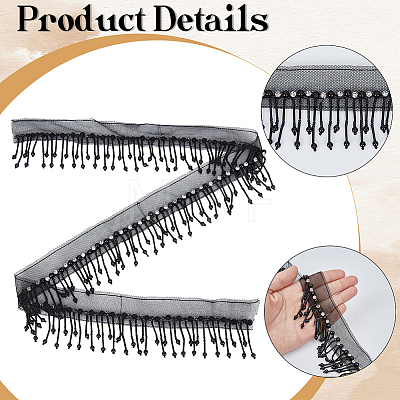 Polyester & Glass Rhinestone & Imitation Pearl Beaded Tassel Ribbon DIY-CY0003-68B-1