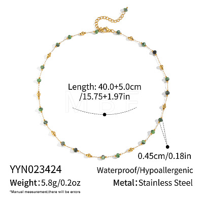 304 Stainless Steel & Natural Gemstone Faceted Rondelle Beads Link Chain Necklaces for Women TY8099-1-1