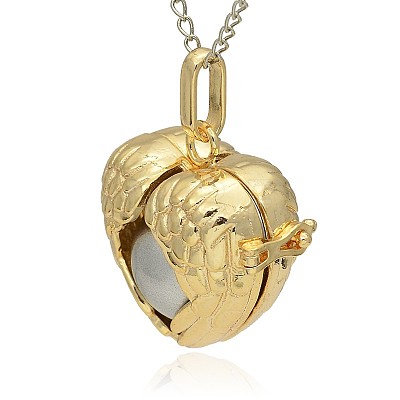 Golden Tone Brass Hollow Heart Cage Pendants KK-J241-02G-1