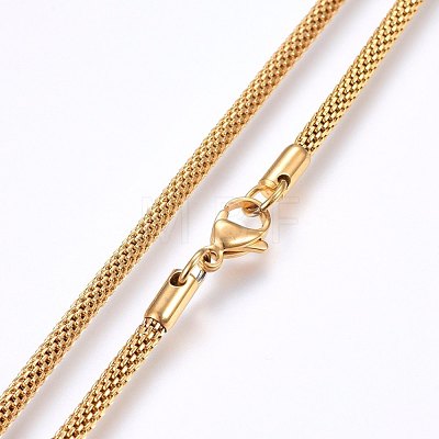 304 Stainless Steel Mesh Chain Necklaces NJEW-F227-10G-01-1