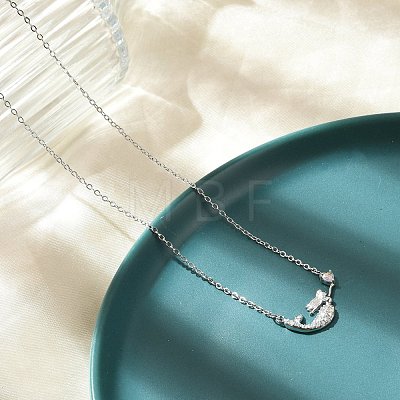 Brass Micro Pave Cubic Zirconia Heart Mermaid Pendant Necklaces for Women NJEW-S441-07A-P-1