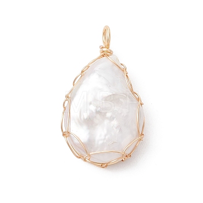 Natural Baroque Pearl Keshi Pearl Copper Wire Wrapped Pendants PALLOY-JF04725-1