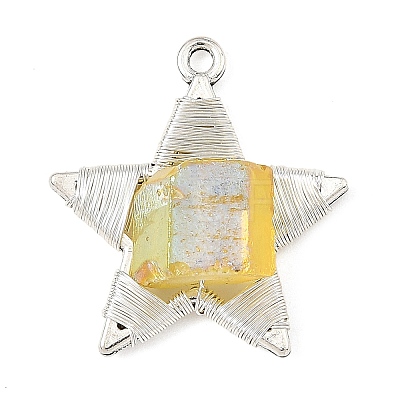 Electroplated Natural Quartz Faceted Copper Wire Wrapped Pendants PALLOY-TA00443-04-1