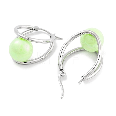 304 Stainless Steel & Plastic Imitation Pearl Oval with Ball Hoop Earrings for Women EJEW-C096-13P-03-1