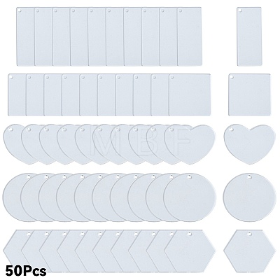 50Pcs 5 Styles Transparent Acrylic Disc Big Pendants TACR-YW0008-09-1