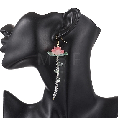 Lotus Flower Brass Dangle Earrings EJEW-TA00796-1