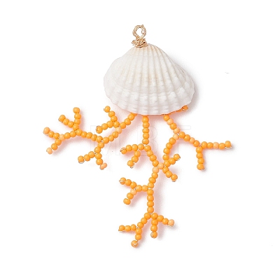 Glass Seed Beaded & Clam Shell Big Pendants PALLOY-MZ01152-03-1
