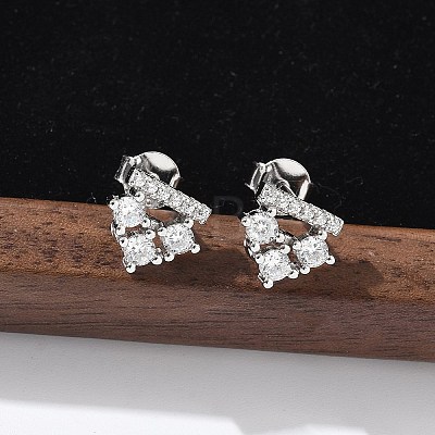 925 Sterling Silver Clear Cubic Zirconia Stud Earrings EJEW-Q032-01C-P-1