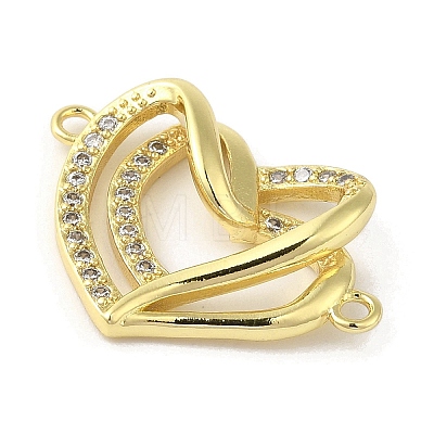Rack Plating Brass Micro Pave  Clear Cubic Zirconia Double Heart Connector Charms KK-C052-41B-G-1