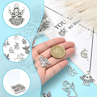 50Pcs 8 Styles Tibetan Style Alloy Moon with Fairy Pendants FIND-YW0005-15-1