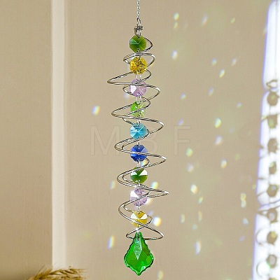 Glass with Iron Spiral Suncatchers for Garden Outdoor Hanging Decorations PW-WG34118-01-1