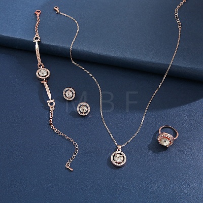 Alloy Rhinestone Link Bracelets & Stud Earrings & Pendant Necklaces & Rings Sets WG6A31F-02-1