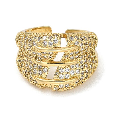 Rack Plating Brass Micro Pave Cubic Zirconia Cuff Finger Rings for Women RJEW-C114-20B-G-1