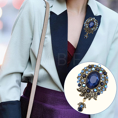 1Pc Teardrop Retro Alloy Rhinestone Brooches for Women JEWB-SP0001-17B-1