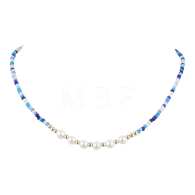 Boho Glass Beads & Shell Pearl Beaded Necklaces NJEW-JN04975-1