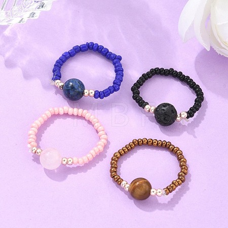 Natural & Synthetic Mixed Stone Stretch Rings RJEW-JR00255-1
