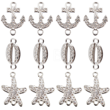 30Pcs 3 Styles Alloy Connector Charms with Crystal Rhinestone FIND-SC0007-89-1