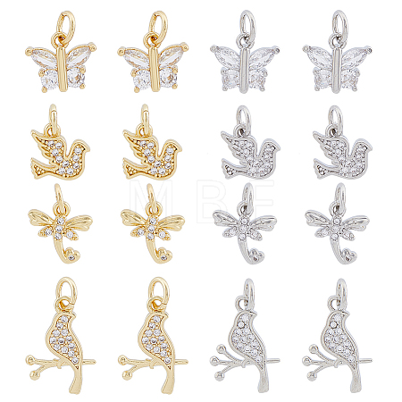 16Pcs 8 Style Brass Micro Pave Cubic Zirconia Charms ZIRC-DC0001-25-1
