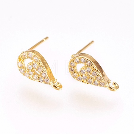 Brass Micro Pave Cubic Zirconia Stud Earring Findings KK-F753-04G-RS-1