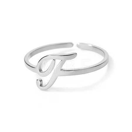 Adjustable 201 Stainless Steel Letter Open Cuff Rings for Women FS-WG61269-46-1