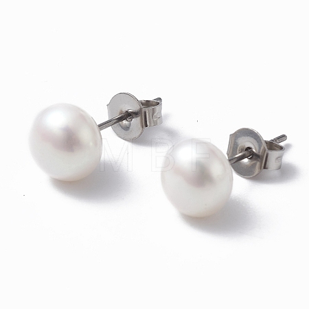 Natural Pearl Ear Studs EJEW-P223-01C-P03-1