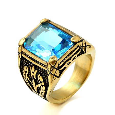 316L Stainless Steel & Cubic Zirconia Men's Vintage Carved Finger Rings FS-WG82D33-31-1