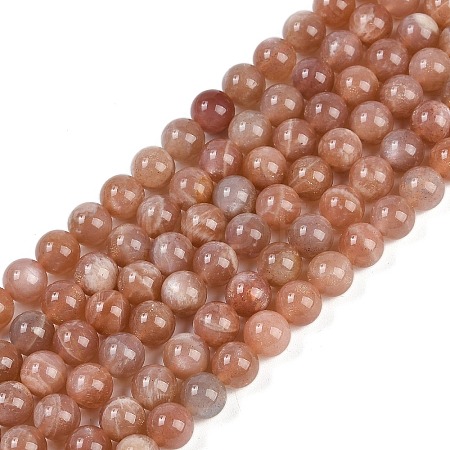 Natural Sunstone Round Bead Strands G-F266-11-8mm-01-1