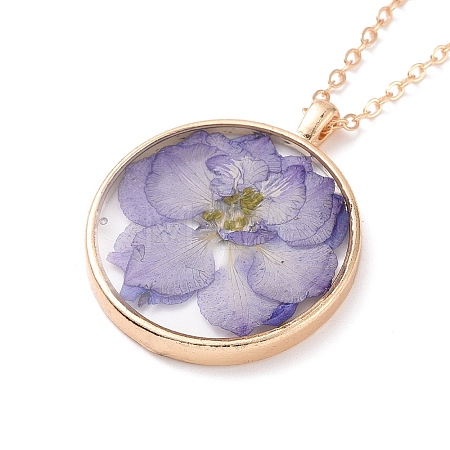 Dry Pressed Real Flower Resin Pendant Necklace NJEW-G088-01KCG-01-1