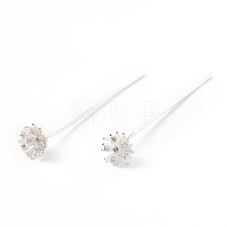 Brass Micro Pave Clear Cubic Zirconia Flower Head Pins LS-KK-G413-01S-1