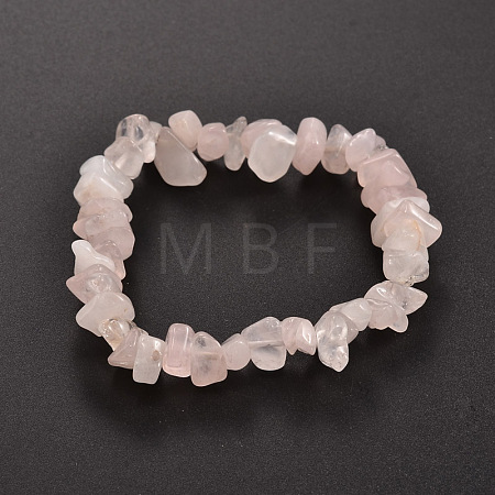 Chips Natural Rose Quartz Beaded Stretch Bracelets X-BJEW-JB01826-02-1