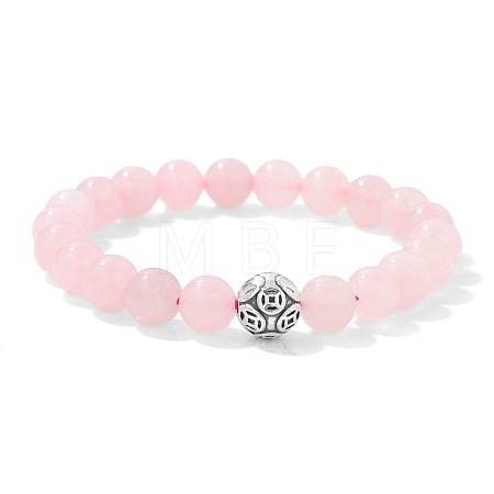 Natural Rose Quartz Round Beaded Stretch Bracelets BJ1741-9-1