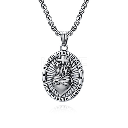 304 Stainless Steel Sacred Heart of Jesus Pendant Box Chain Necklaces for Men FS-WG81DA6-01-1