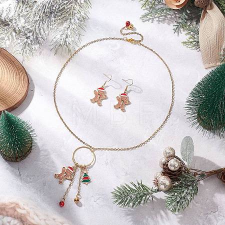 Christmas Alloy Enamel Gingerbread Man Pendant Necklace & Dangle Earrings Sets SJEW-JS01343-1