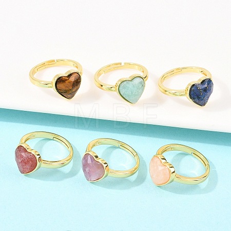 Natural Gemstone Finger Rings with Brass Findings G-H353-03G-1