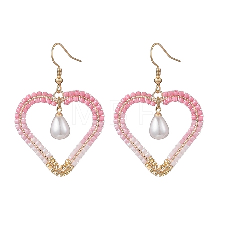 Heart 304 Stainless Steel Glass Seed Beads Dangle Earrings EJEW-MZ00646-1