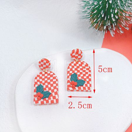 Christmas Polymer Clay & Brass Dangle Stud Earrings FS-WGF7104-02-1