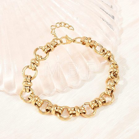 304 Stainless Steel Ring Link Chain Bracelets for Women Men BJEW-H643-10G-1