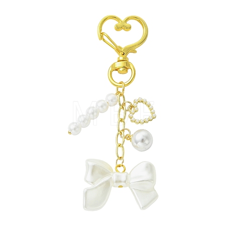Brass & ABS Plastic Imitation Pearl Pendant Decorations HJEW-YW00398-1